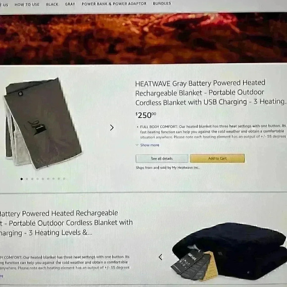 HEATWAVE Gray Portable Heated Throw Blanket with USB Charging   (Save $135.00) - Picture 4 of 11